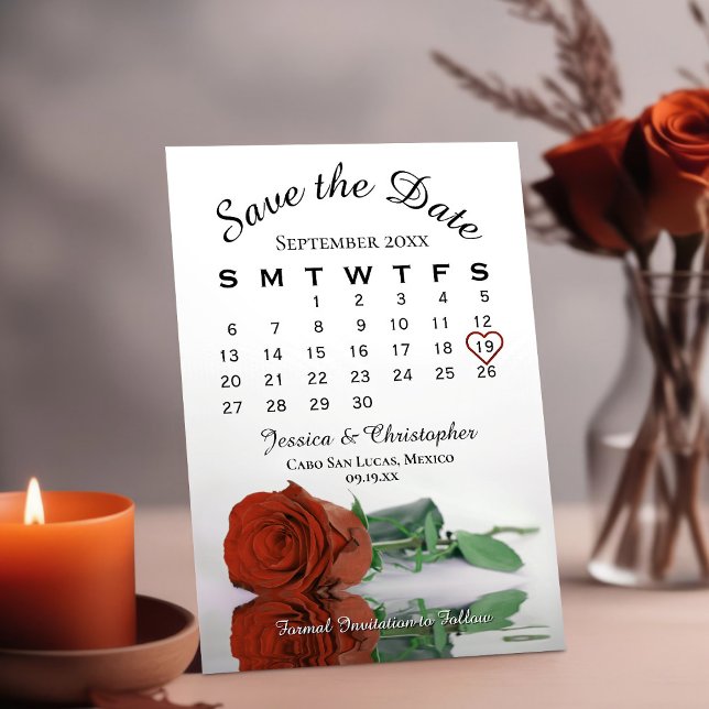 Save The Date Calendrier Mariage Rose orange rouille élégant (Créateur téléchargé)