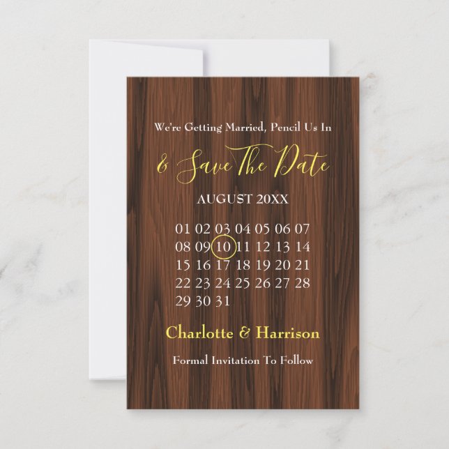 Save The Date Calendrier Mariage Tournesol Rustique Enregistrer  (Devant)