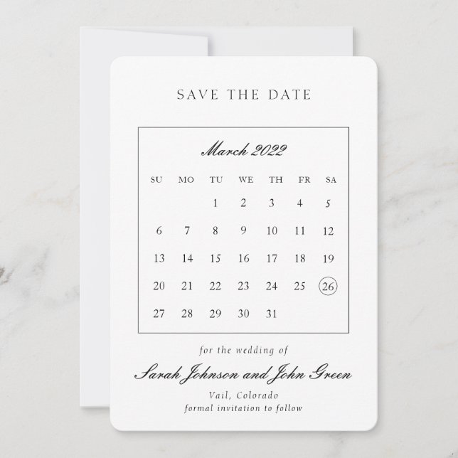 Save The Date Calendrier Minimaliste d'Événement (Devant)