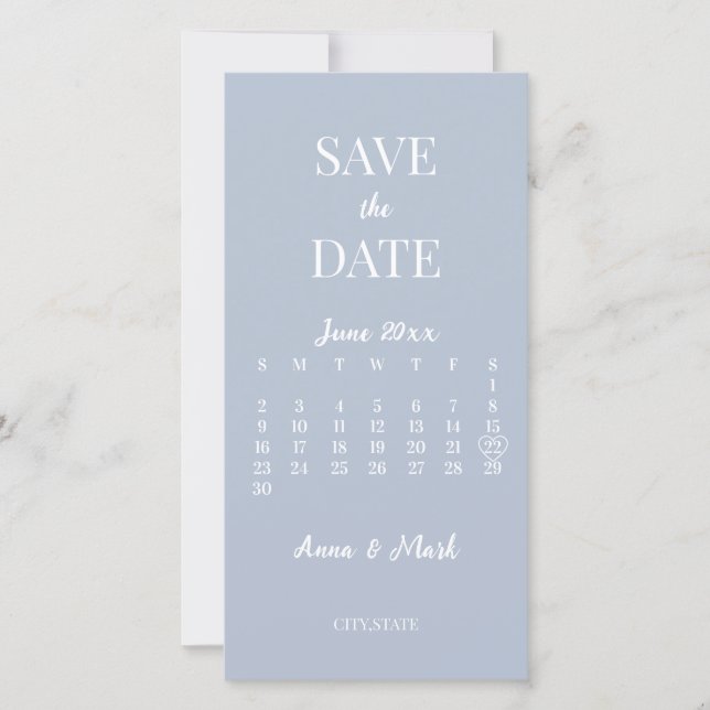 Save The Date Calendrier Minimaliste Moderne Bleu Poussiéreux (Devant)