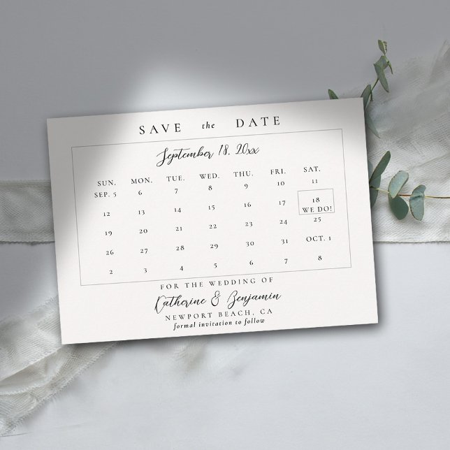 Save The Date Calendrier Moderne Calligraphie Simple Mariage élé (wedding calendar save the date modern minimalist calligraphy black white)