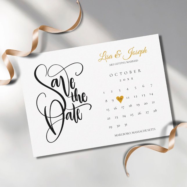 Save The Date Calendrier moderne de mise à jour de date or cœur  (Créateur téléchargé)