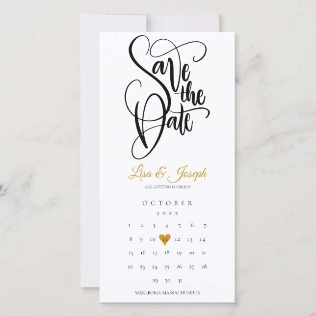 Save The Date Calendrier moderne Gold Love Heart (Devant)