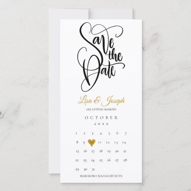 Save The Date Calendrier moderne Gold Love Heart (Devant)