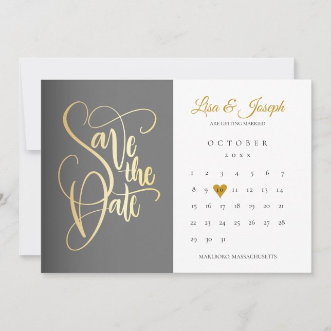 Save The Date Calendrier Or Amour Cœur Code QR Mariage (Devant)