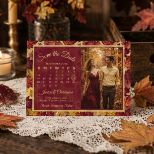 Save The Date Calendrier & Photo de Mariage Feuilles d'Automne B
