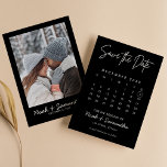 Save The Date Calendrier photo minimaliste moderne noir élégant<br><div class="desc">Calendrier photo minimaliste moderne Black Elegant Enregistrer la date. Personnalisez facilement en remplaçant chaque info. Téléchargez une photo verticale/portrait. Déplacez le cercle en cliquant sur Customiser plus loin. Vérifiez l'aperçu avant d'ajouter au panier. (Photo de Mikhaïl Nilov de Pexels)</div>