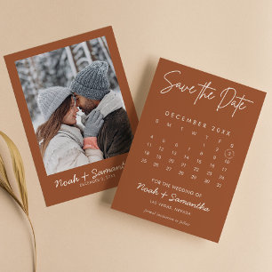 Save The Date Calendrier photo minimaliste moderne orange brûlé