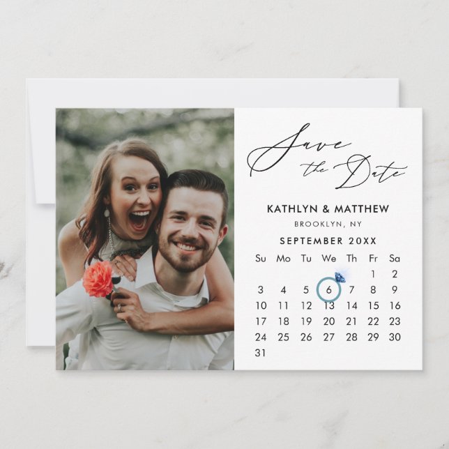 Save The Date Calendrier photo minimaliste noir moderne (Devant)