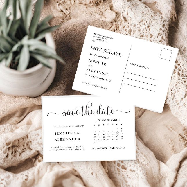 Save The Date Calendrier photo moderne élégant Mariage blanc (Créateur téléchargé)