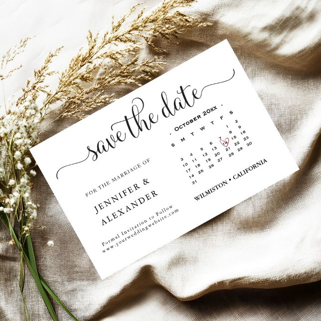 Save The Date Calendrier photo moderne élégant Mariage blanc (Créateur téléchargé)