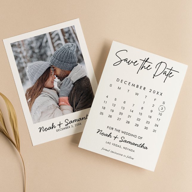 Save The Date Calendrier photo moderne élégant Mariage blanc sim (Créateur téléchargé)