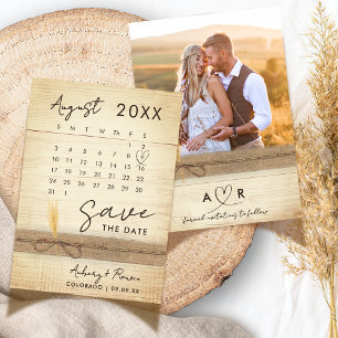 Save The Date Calendrier photo moderne élégant Mariage en bois r