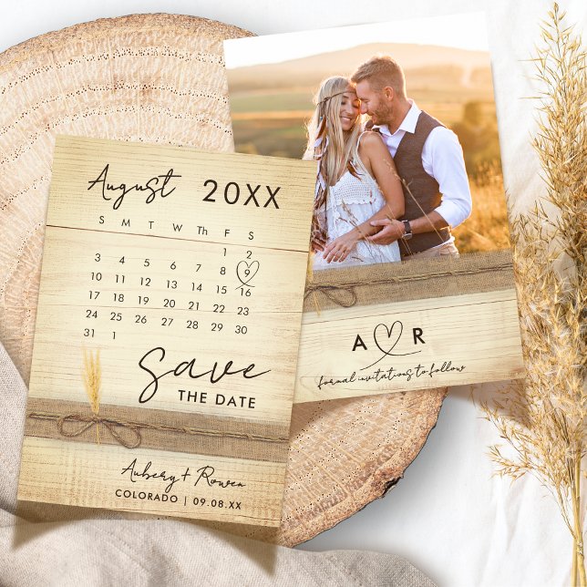 Save The Date Calendrier photo moderne élégant Mariage en bois r (Créateur téléchargé)