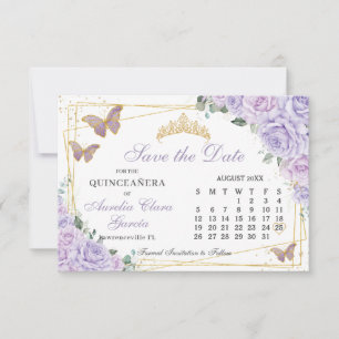 Save The Date Calendrier Quinceanera Fleurs de Lilas Violet pour