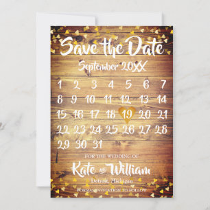 Save The Date Calendrier Rustique Bohème Doré Coeur d'Amour Enre