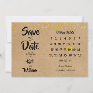 Save The Date Calendrier Rustique Boho Elegant Gold Heart