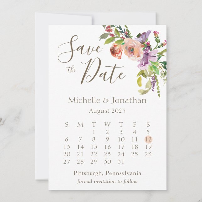 Save The Date Calendrier Sage Green Boho Floral Flowers Mariage (Devant)