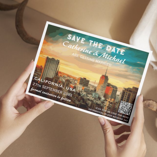 Save The Date California Mariage Travel Poster Style QR Code (Créateur téléchargé)