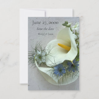 Save The Date Calla lys avec nigella bleue