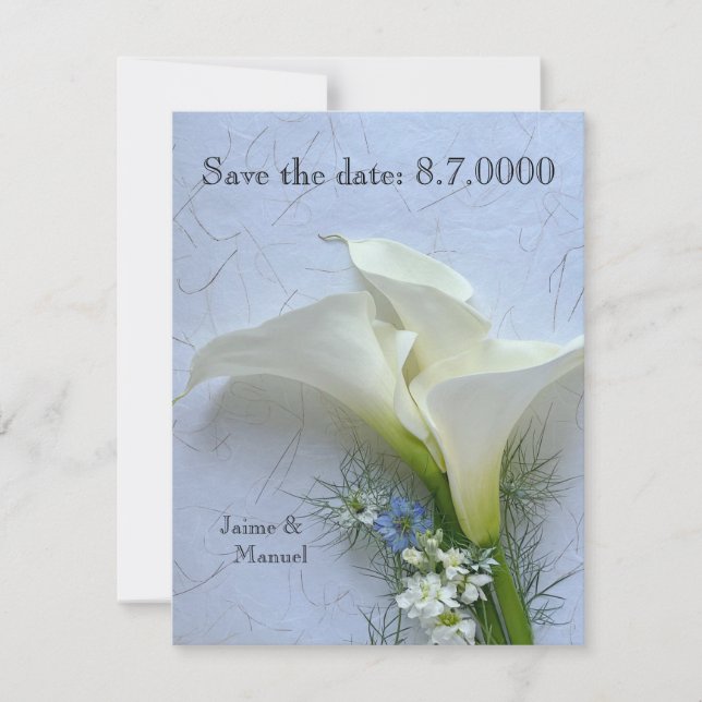 Save The Date Calla lys avec nigella et fleurs stocks (Devant)