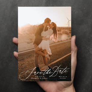 Save The Date Calligraphie Blanche Elégante Photo Le Mariage
