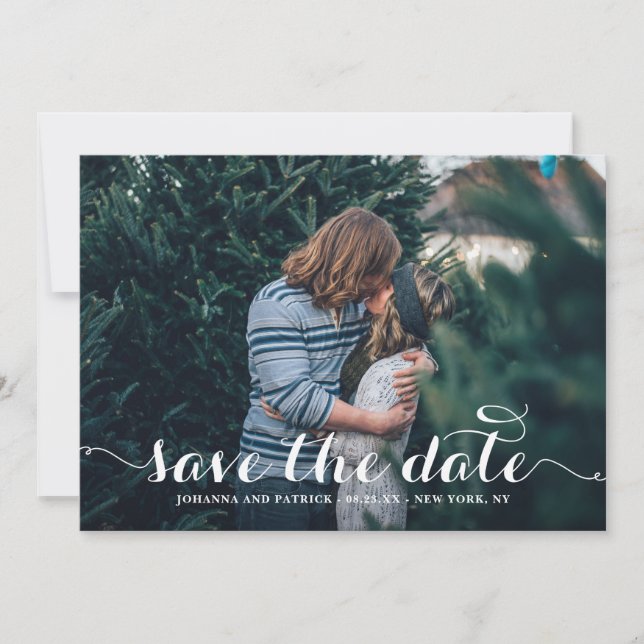 Save The Date Calligraphie blanche Script photo Enregistrer la c (Devant)