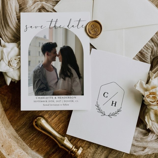 Save The Date Calligraphie Boho Arche Photo Monogramme de mariag (Créateur téléchargé)