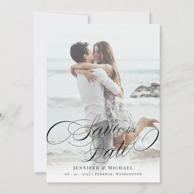 Save The Date Calligraphie Classique Mariage Élégant Enregistrer (Devant)