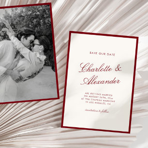 Save The Date Calligraphie classique Vieux argent rouge profond