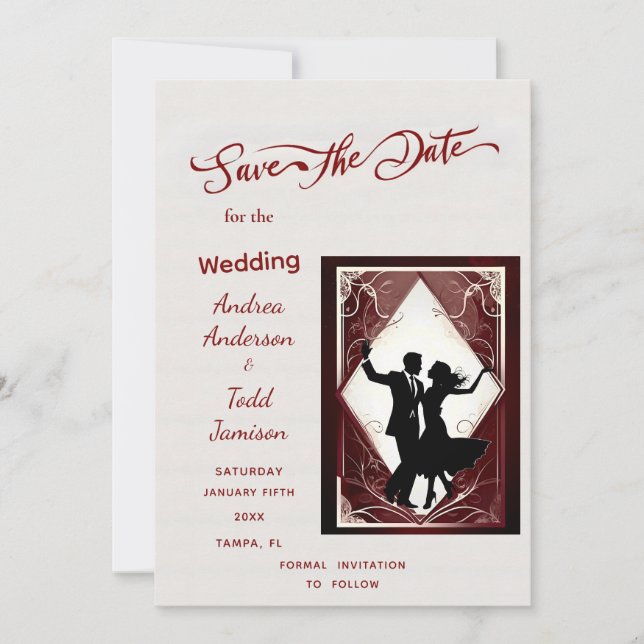Save The Date Calligraphie danse couleurs contrastées photo mari (Devant)