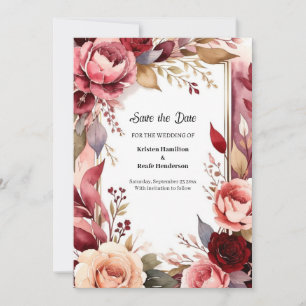 Save The Date Calligraphie de Girly Burgundy