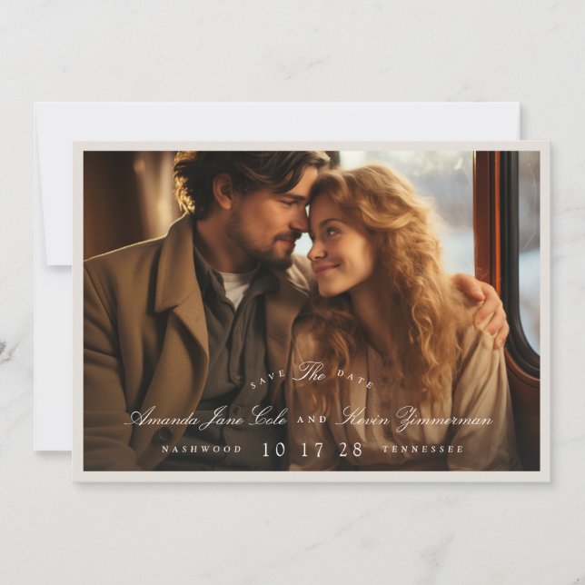 Save The Date Calligraphie de mariage élégante avec photo (Devant)
