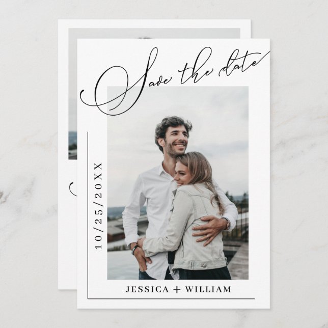 Save The Date Calligraphie de mariage élégante et simple 2 photo (Devant / Derrière)