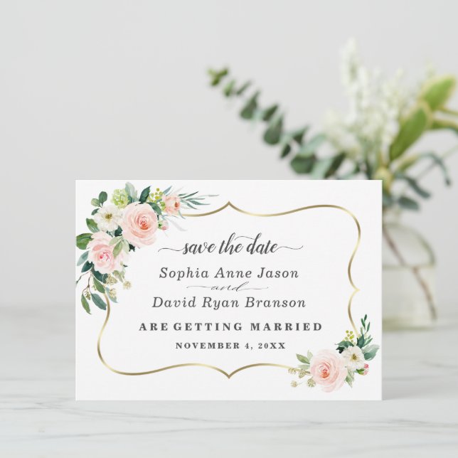 Save The Date Calligraphie de mariage Fleurs de buvard romantiqu (Debout devant)
