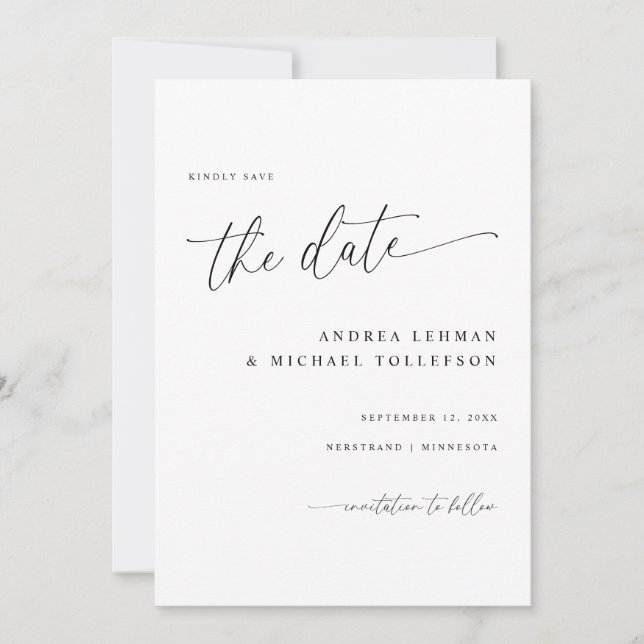 Save The Date Calligraphie délicate Moderne Mariage simple (Devant)