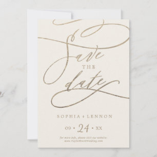 Save The Date Calligraphie d'or romantique   Ivory Enregistrer L
