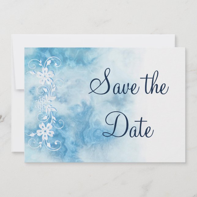 Save The Date Calligraphie du script d'hiver bleu poussiéreux En (Devant)