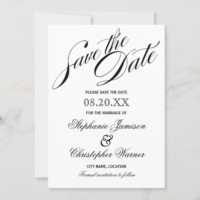 Save The Date Calligraphie Élégance Script Enregistrer La Date (Devant)