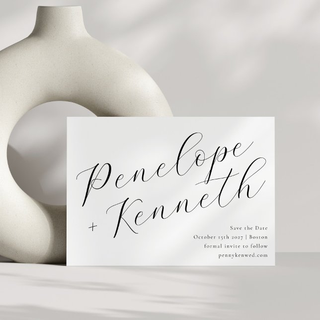 Save The Date Calligraphie élégante et stylée Mariage blanc élég (Créateur téléchargé)
