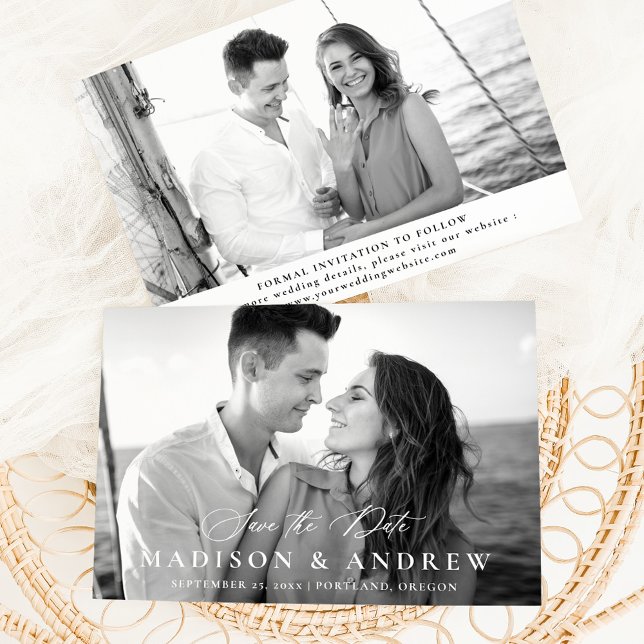 Save The Date Calligraphie Élégante Moderne 2 Photo Mariage (Créateur téléchargé)