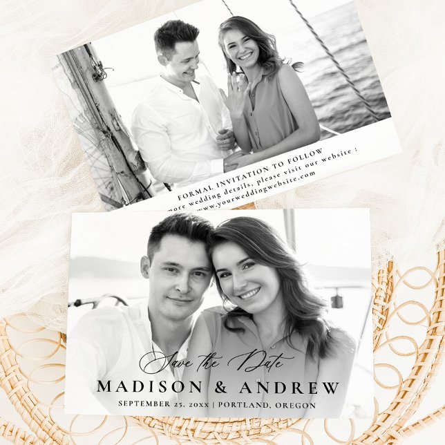 Save The Date Calligraphie Élégante Moderne 2 Photo Mariage (Créateur téléchargé)