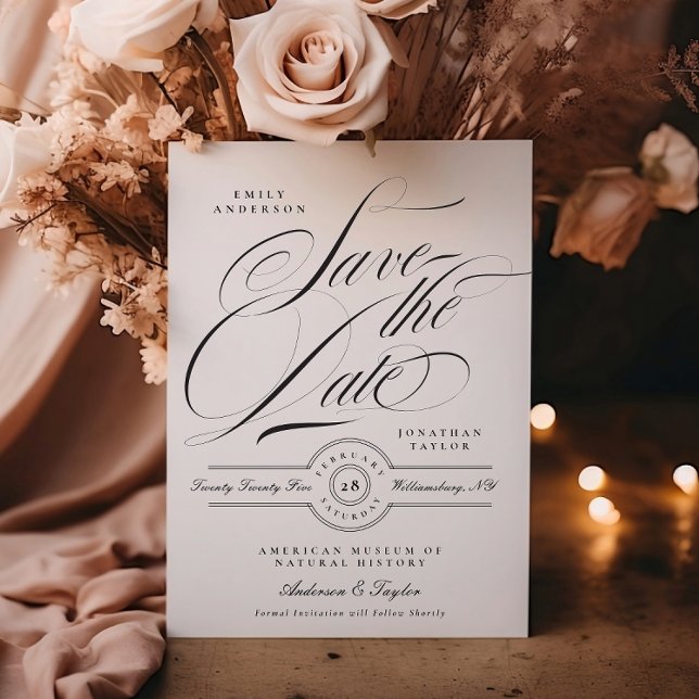 Save The Date Calligraphie élégante officielle Cravate noire Pho (Créateur téléchargé)