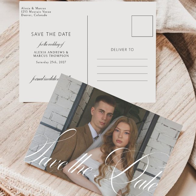 Save The Date Calligraphie Élégante Photo de Mariage Horizontale (Créateur téléchargé)