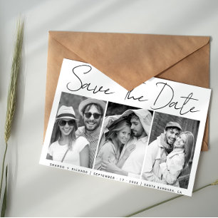Save The Date Calligraphie en noir et blanc 3 photo collage