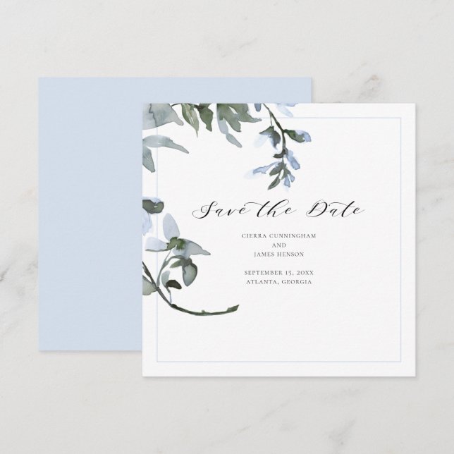 Save The Date Calligraphie florale bleu moderne Enregistrer la c (Devant / Derrière)