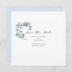 Save The Date Calligraphie florale bleue Mariage Enregistrer la