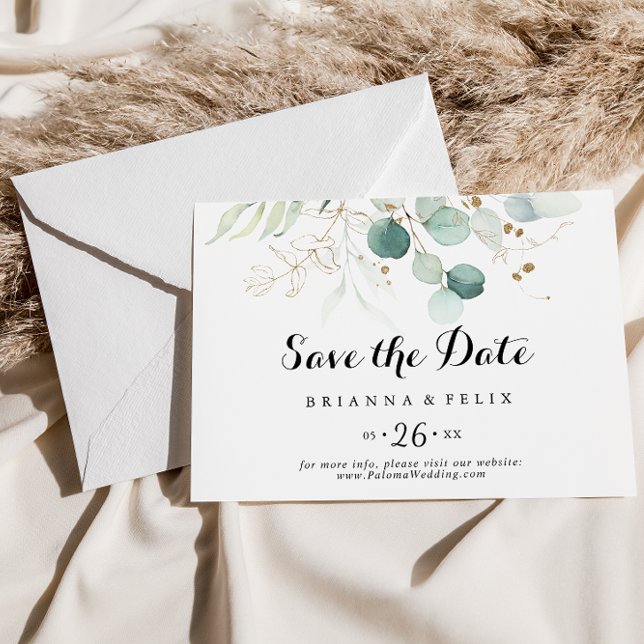 Save The Date Calligraphie florale d'or rustique Mariage horizon (Créateur téléchargé)