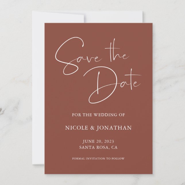Save The Date Calligraphie Manuscrite Élégante Terracotta Foncé (Devant)