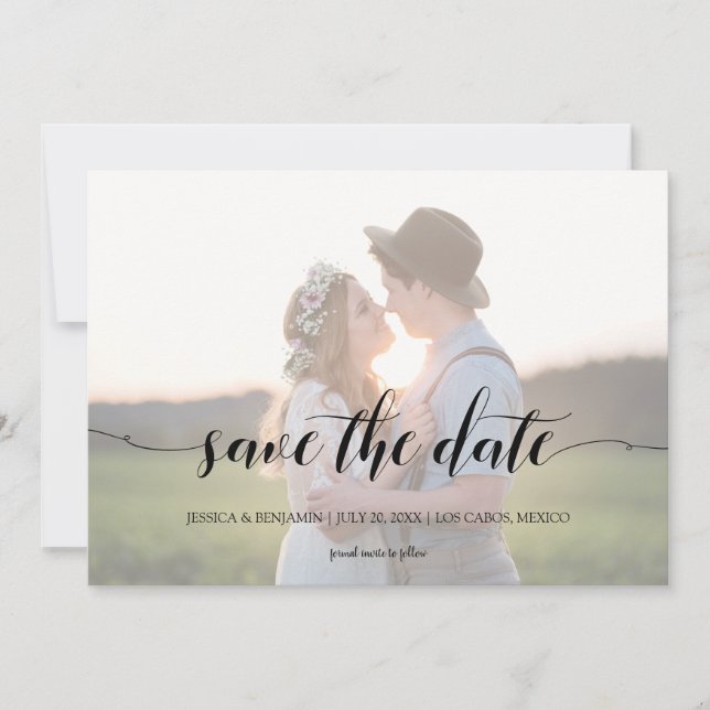 Save The Date Calligraphie minimale pour mariage photo délavée (Devant)